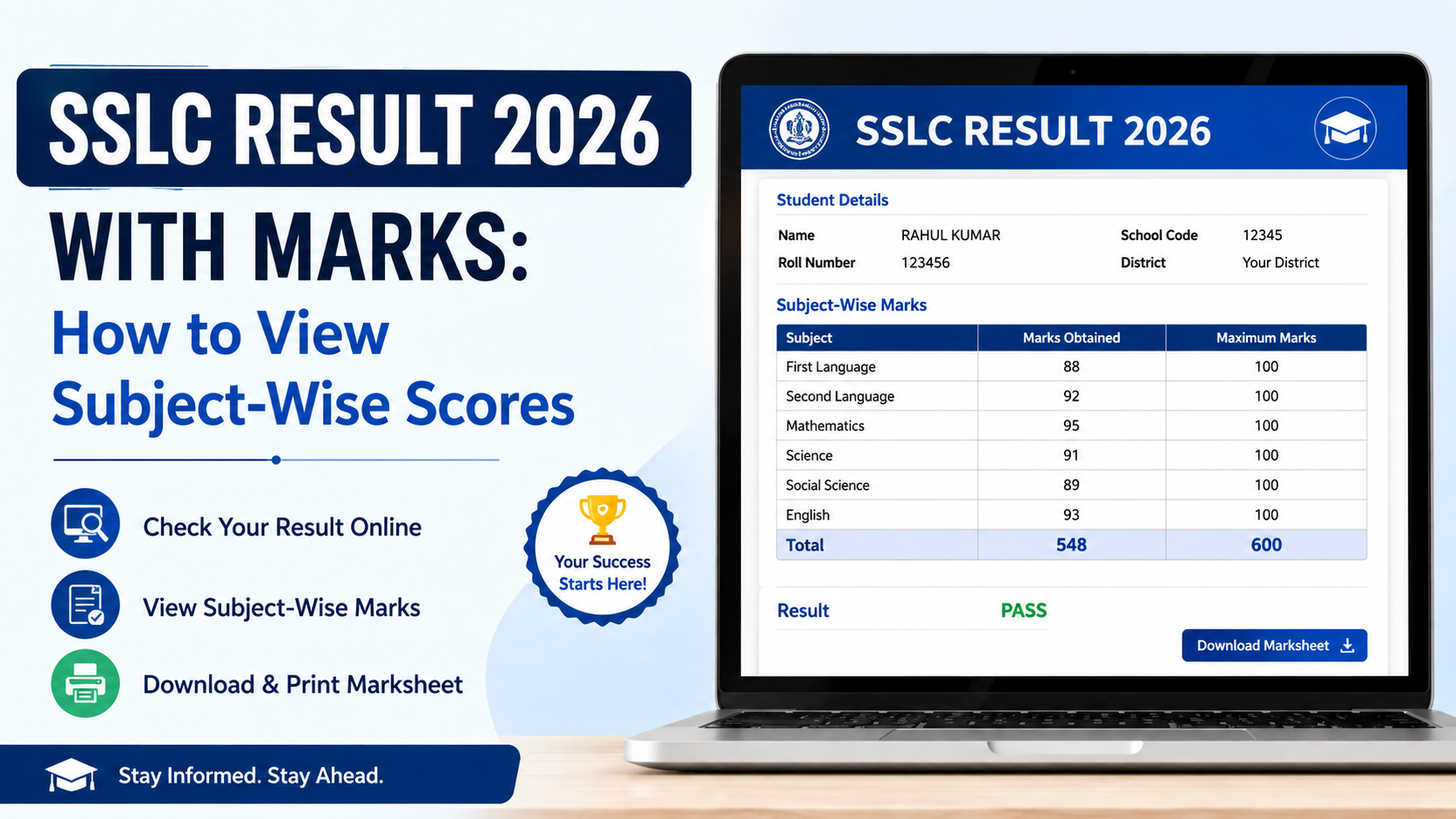 SSLC Result 2026 With Marks: How to View Subject-Wise Scores
